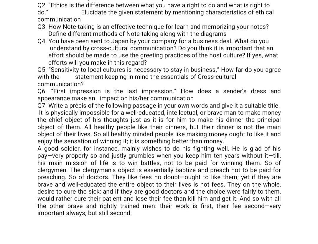 Subject : Communication skills answer all