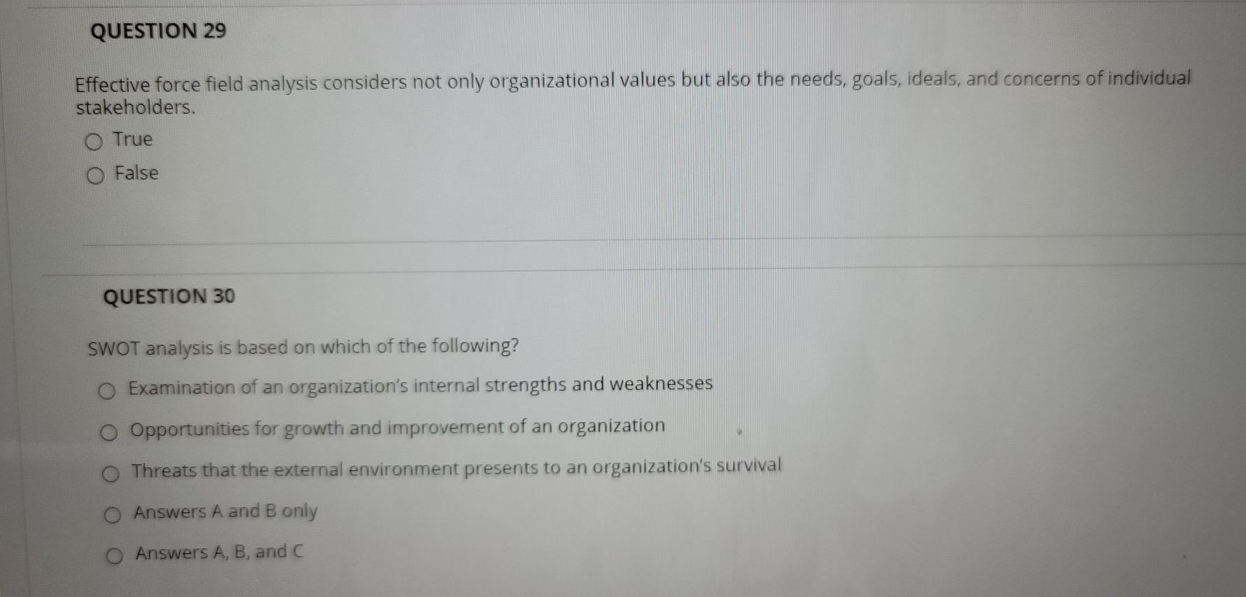 QUESTION 29 Effective force field analysis