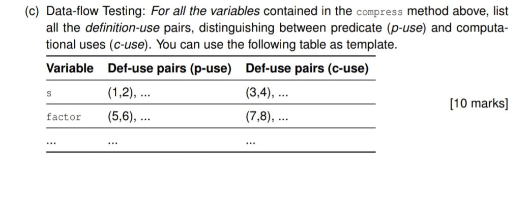 (c) Data-flow Testing: For all the variables