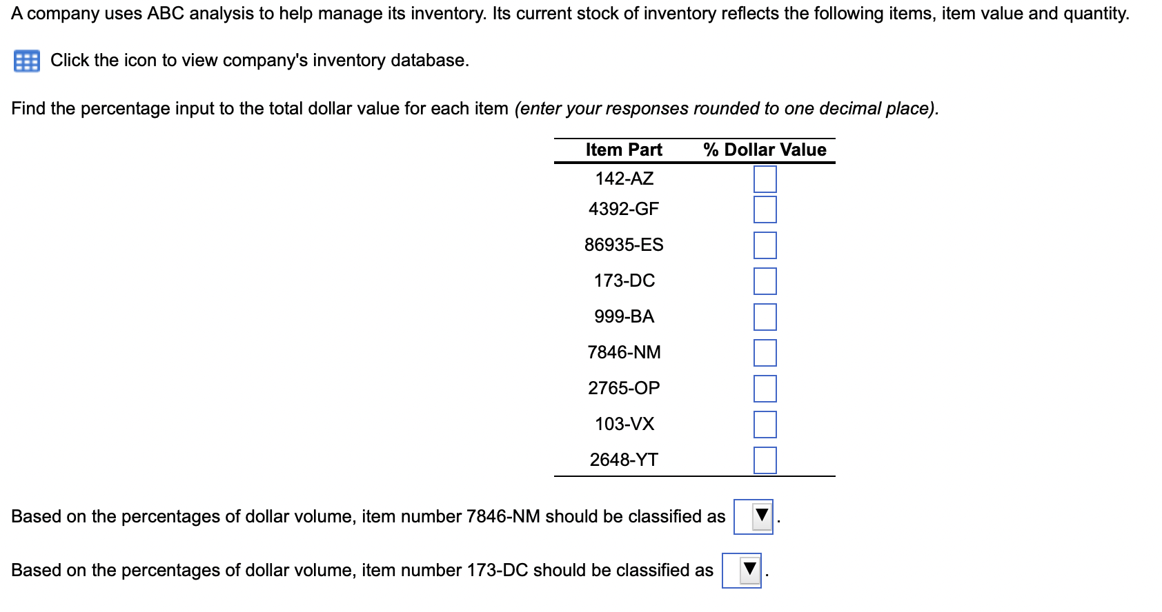 A company uses ABC analysis to help manage its