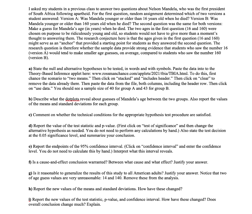 Please answer a-i "MandelaAgeGuesses" version