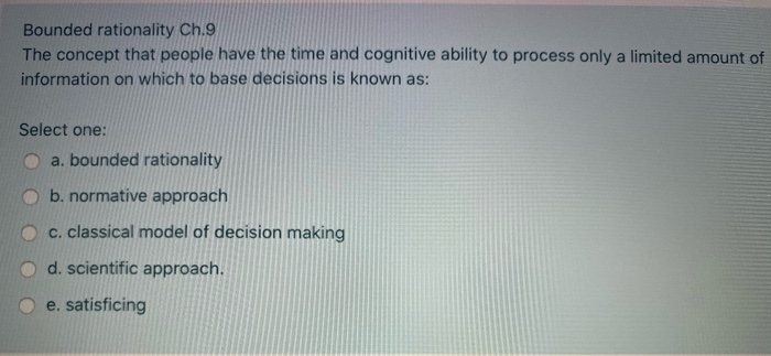 Bounded rationality Ch.9 The concept that people