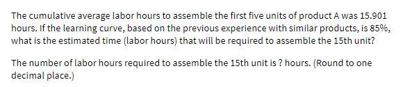 The cumulative average labor hours to assemble