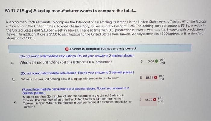 PA 11-7 (Algo) A laptop manufacturer wants to