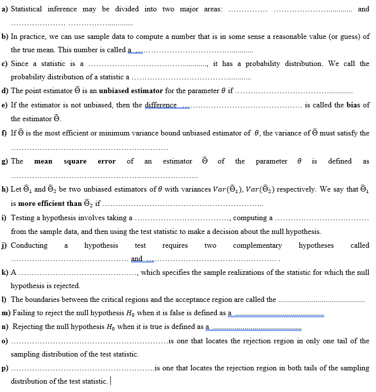 Thank you. a) Statistical inference may be