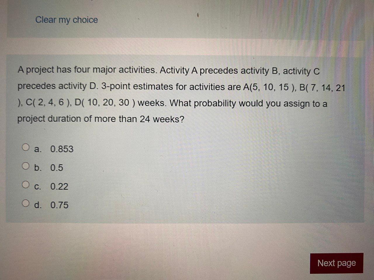 Clear my choice A project has four major
