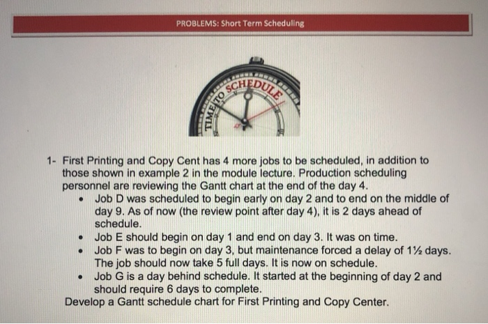 PROBLEMS: Short Term Scheduling SCHEDUS OULE ETO