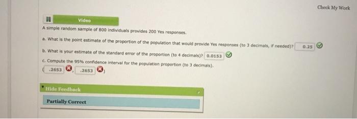Check My Work Video A simple random sample of 800