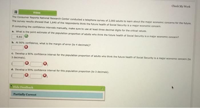 Check My Work Video A simple random sample of 800