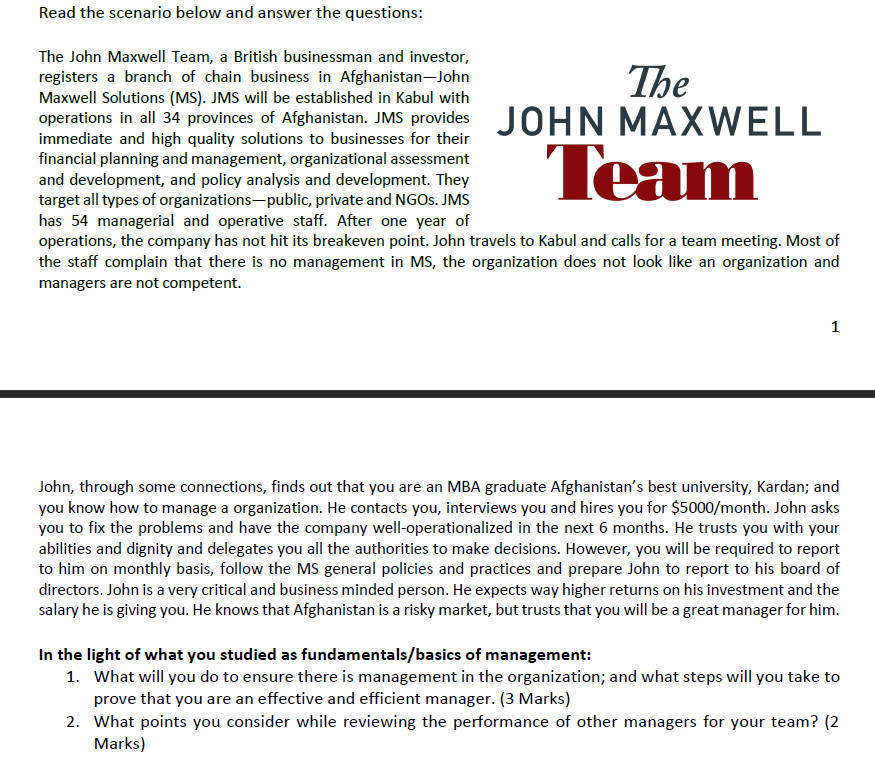 Read the scenario below and answer the questions: