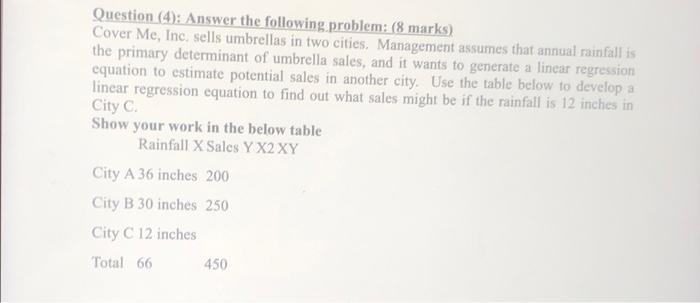 Question (4): Answer the following problem: (8