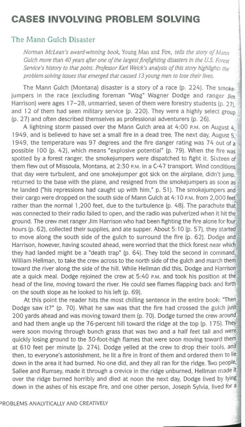 CASES INVOLVING PROBLEM SOLVING The Mann Gulch