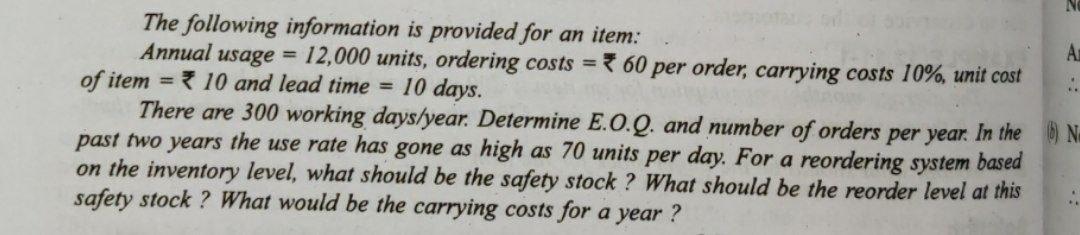 Operations Management N .. The following