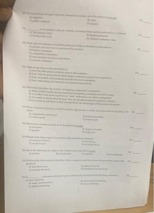 20) The marketing manager internal interactions