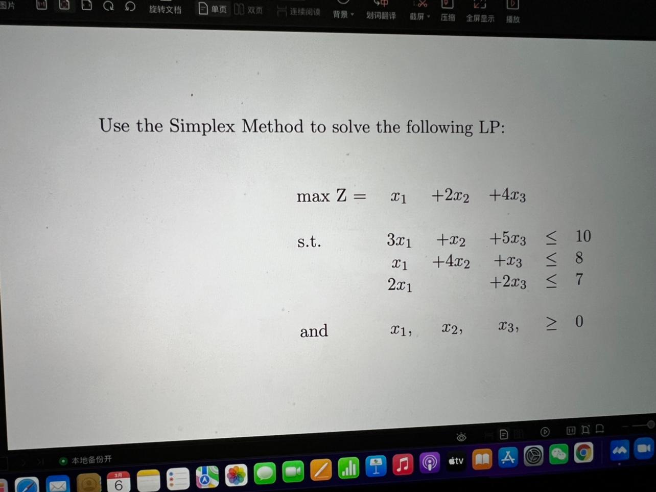 G Use the Simplex Method to solve the following