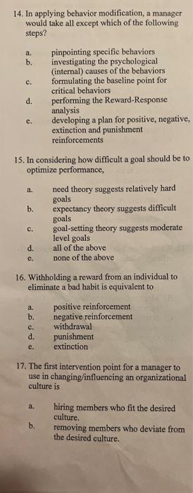 questions 14-17 14. In applying behavior