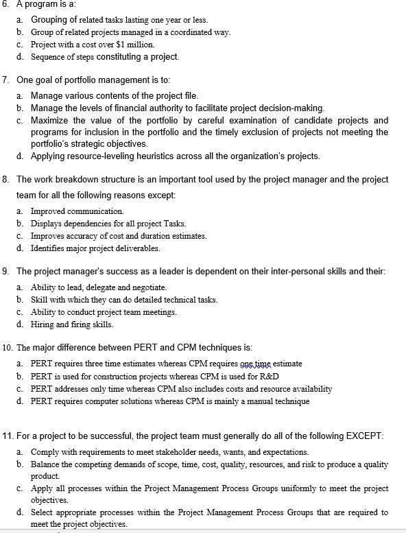 6. A program is a: a. Grouping of related tasks