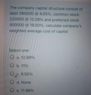 The company capital structure consist of debt