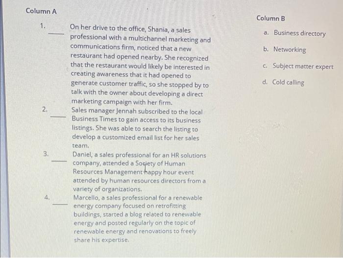 v Column A Column B 1. a. Business directory b.