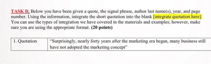 bus230 TASK D. Below you have been given a quote,