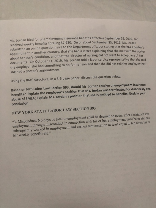 Question: Based on NYS Labor Law Section 593,