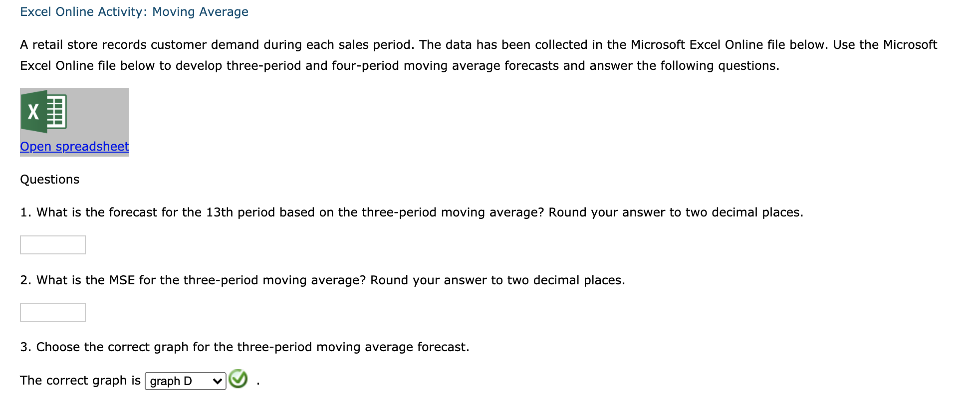 Excel Online Activity: Moving Average A retail