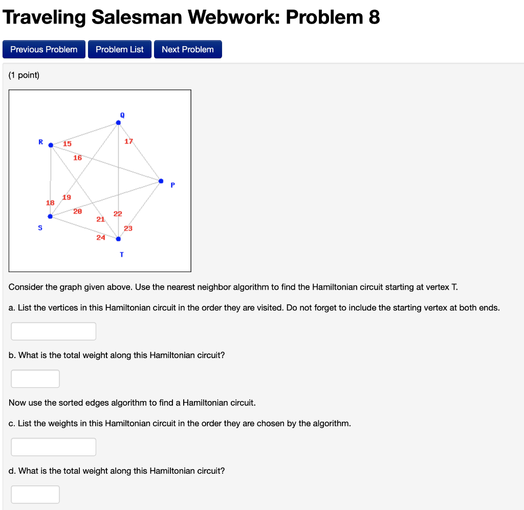 Traveling Salesman Webwork: Problem 8 Previous