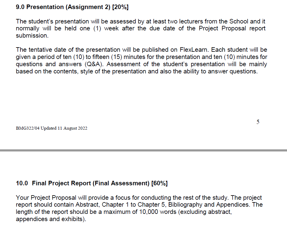 The student's presentation will be assessed by at