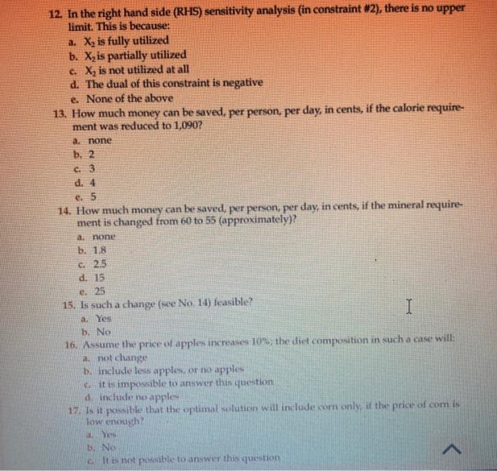 3. Given a diet problem with three possible