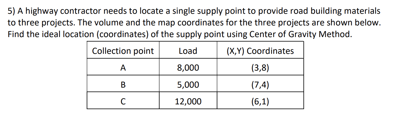 5) A highway contractor needs to locate a single
