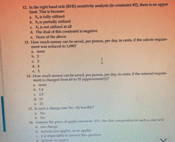 3. Given a diet problem with three possible