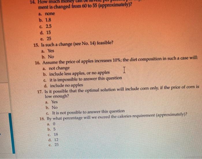 3. Given a diet problem with three possible