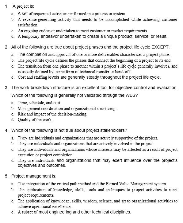 1. A project is: a. A set of sequential