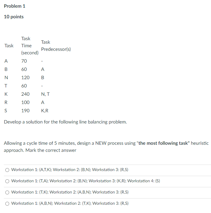 which is the correct answer Problem 1 10 points
