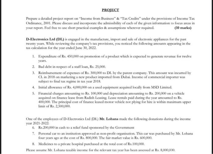 PROJECT Prepare a detailed project report on