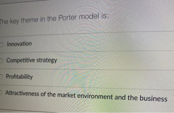 The key theme in the Porter model is: Innovation