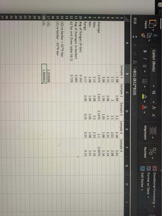 make an x bar and r chart with data explain steps