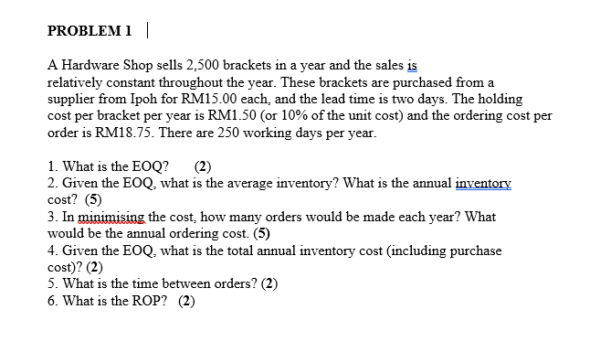 solve problem2 PROBLEM 11 A Hardware Shop sells