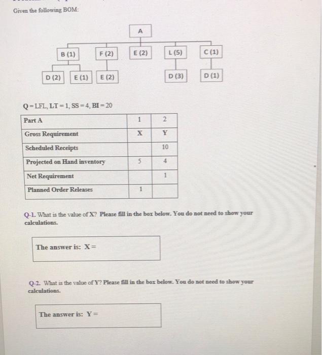 Given the following BOM: A B (1) F (2) E (2) L