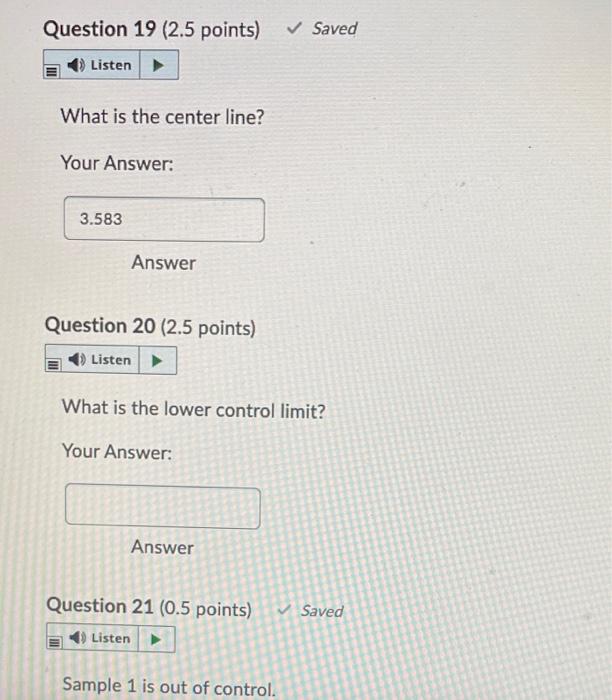 A quality inspector took six samples, each with