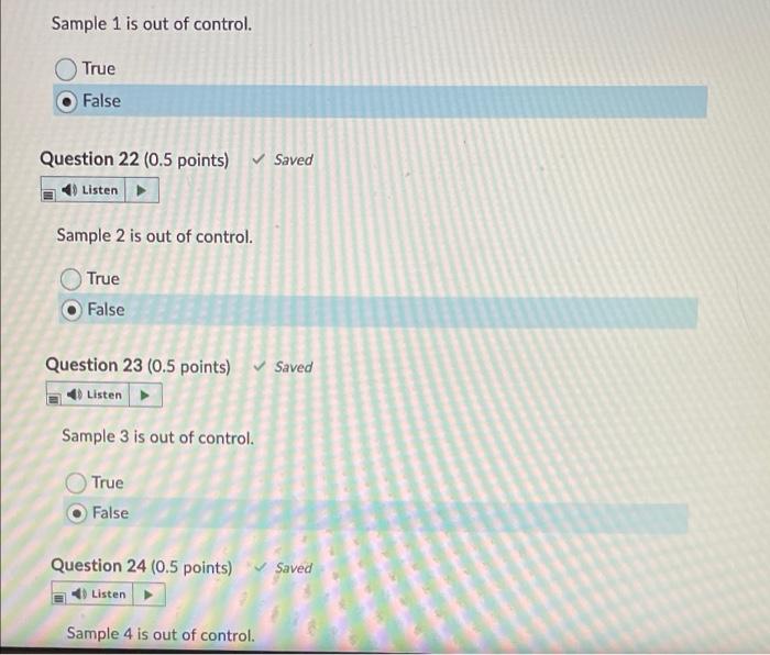 A quality inspector took six samples, each with