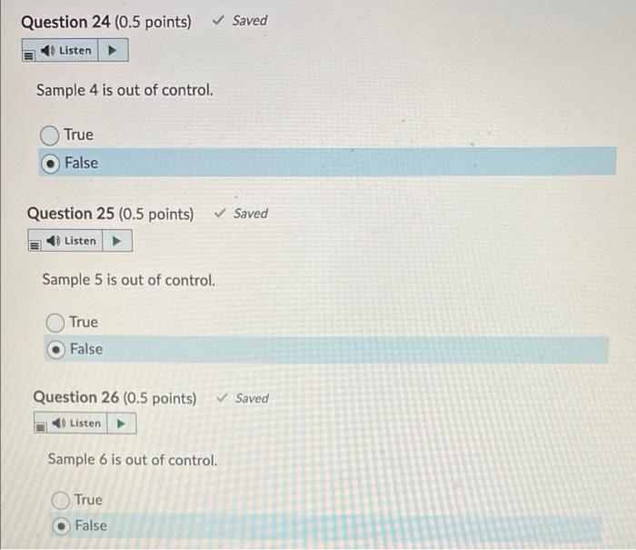 A quality inspector took six samples, each with