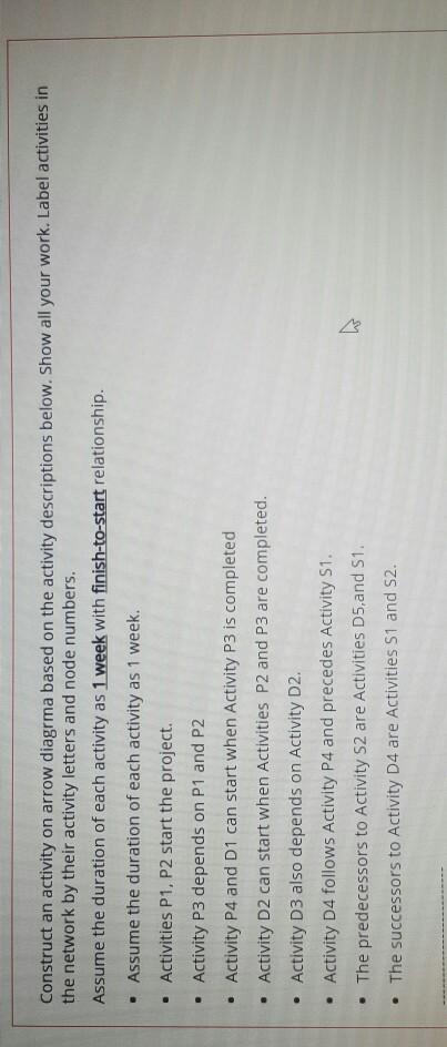 Construct an activity on arrow diagrma based on