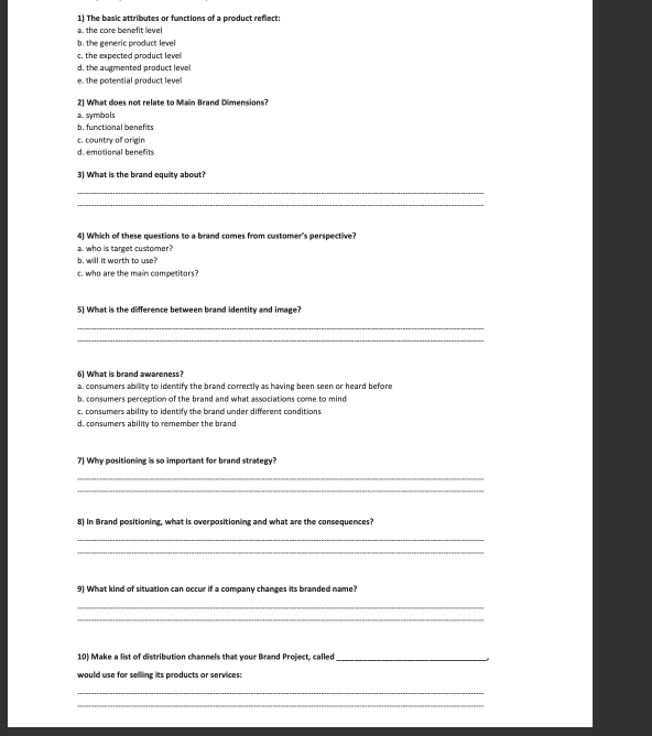 1) The basic attributes or functions of a product