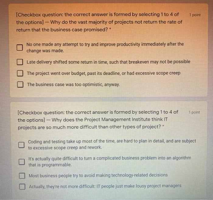 1 point (Checkbox question: the correct answer is