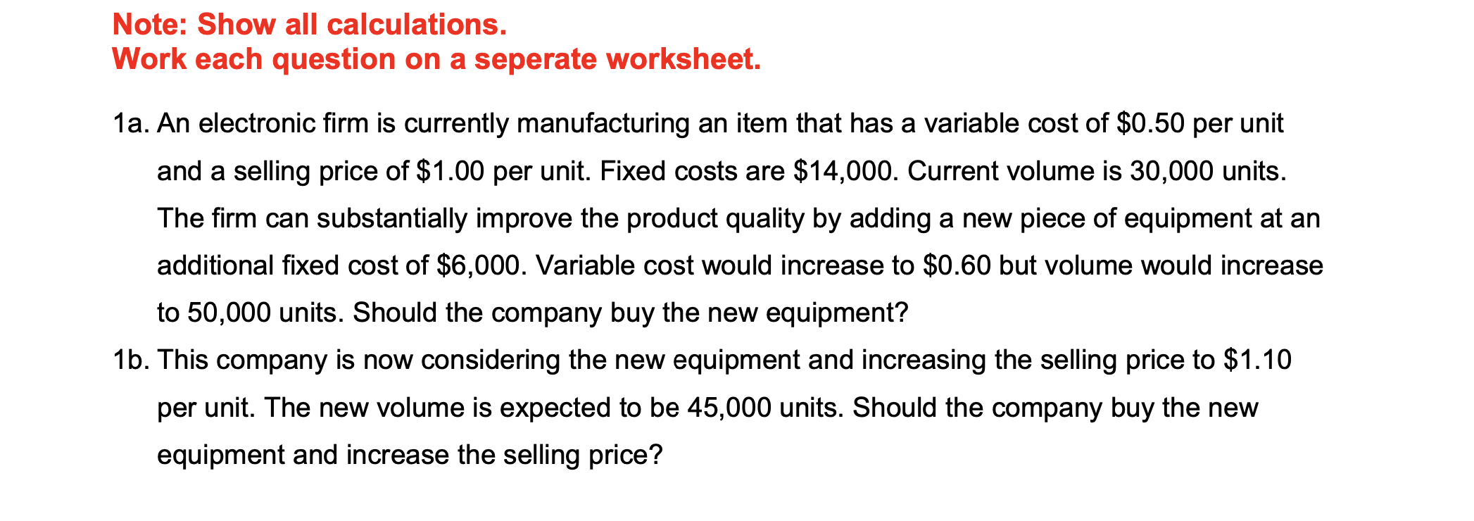 Please provide Excel formulas and a graph for the