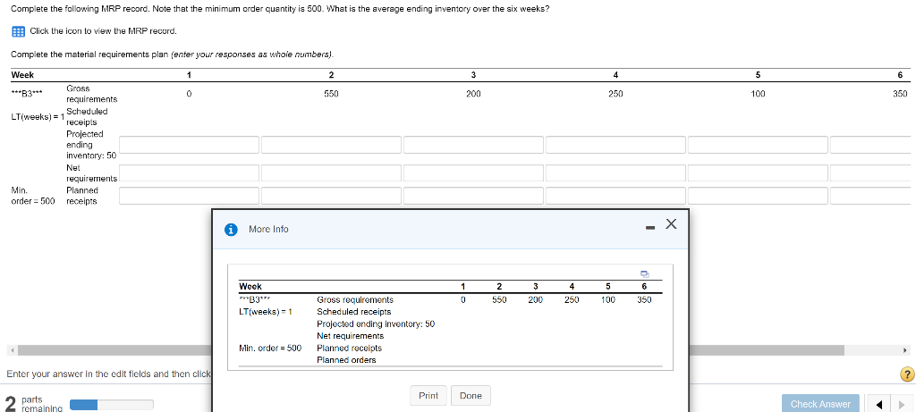 Complete the following MRP record. Note that the