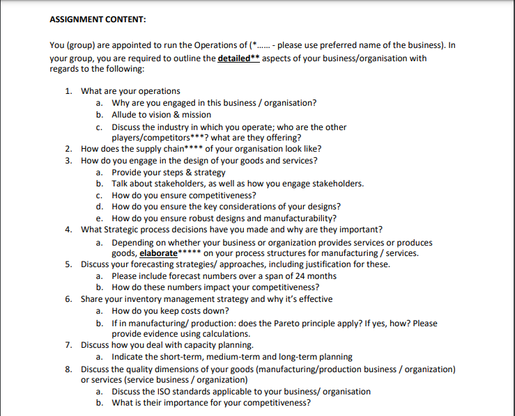 ASSIGNMENT CONTENT: You (group) are appointed to