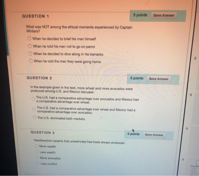 QUESTION 1 5 points Save Answer What was NOT