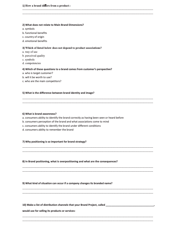 1) How a brand differs from a product:: 2) What